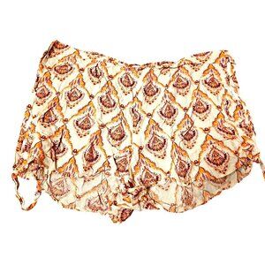 Womens Boho Style Orange & White Patterned Shorts With Side Ties Lightweight & C